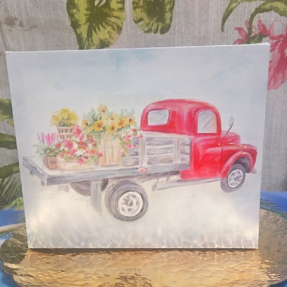 Kirklands HOME decor Wall Decor Painting Country Truck Like New With Flowers